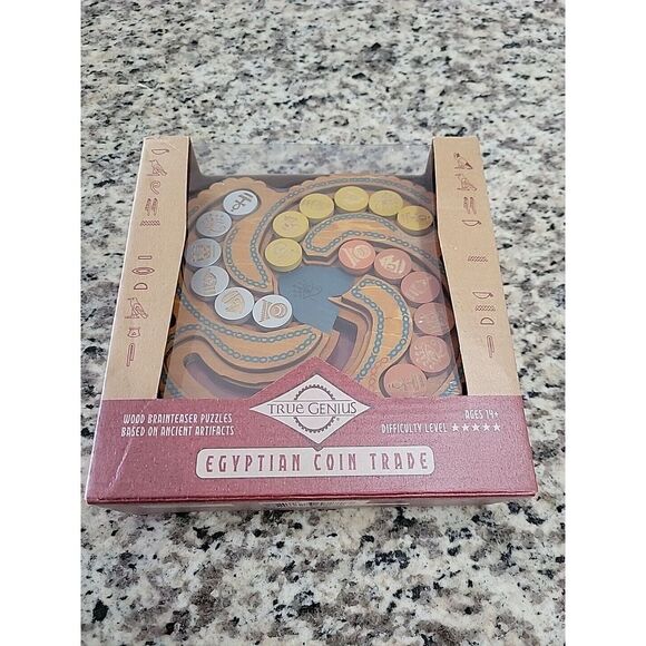 Egyptian Coin Trade Wood Brainteaser Puzzle by True Genius, New, 14+ - Picture 1 of 7